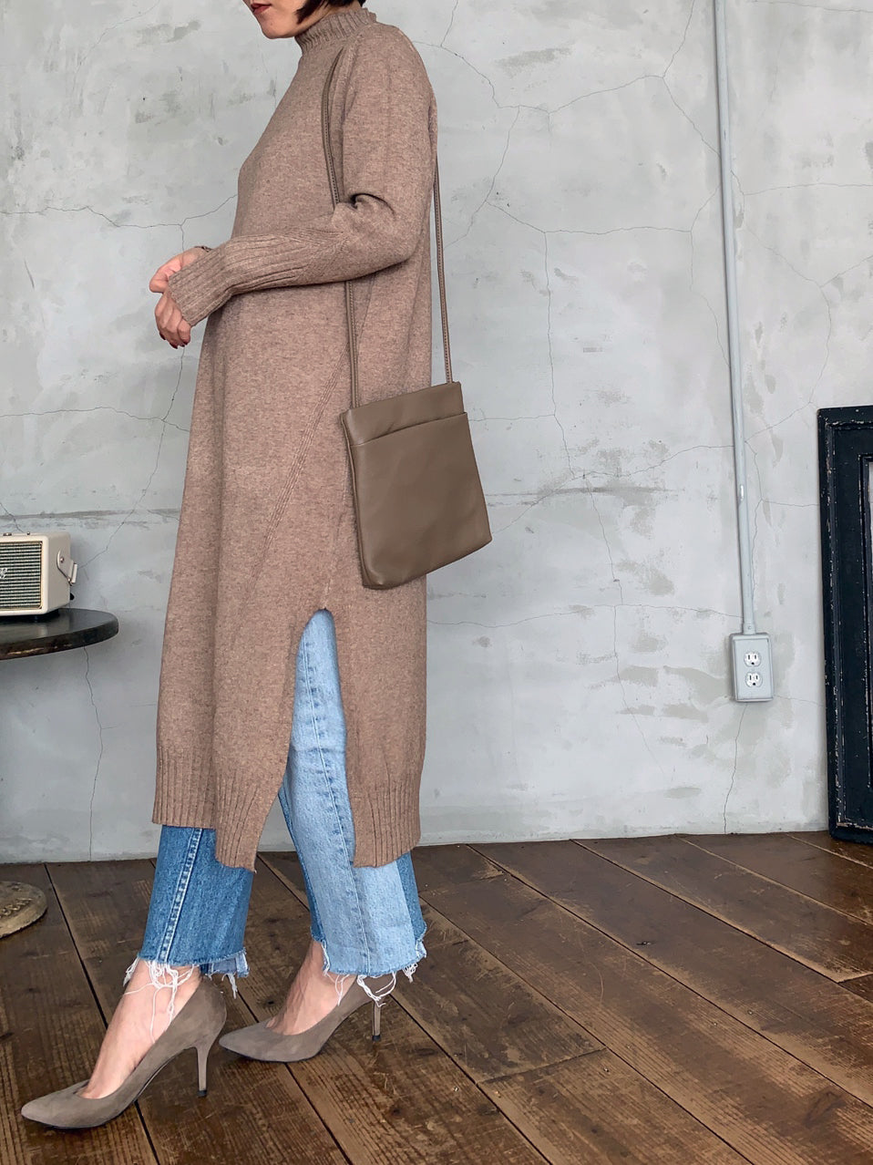 LE PHIL✨カシミヤ　スリット　ニットワンピース　グレー　ロングワンピース CASHMERE SLIT LONG ONEPIECE/カシミヤ スリット ロングニット