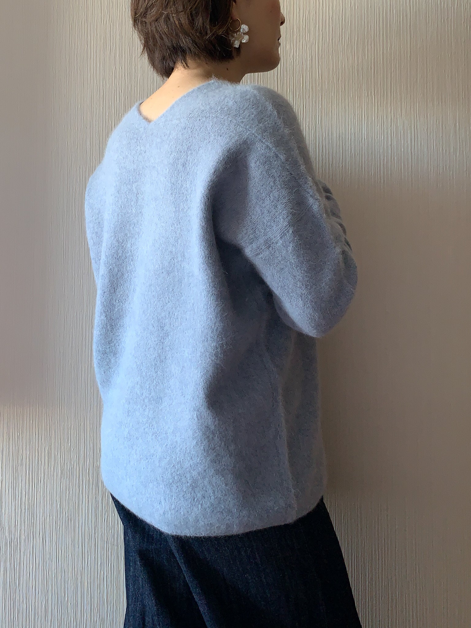 GARMENT DYED RACCOON V NECK KNIT/製品染め ラクーン混Vネックニット