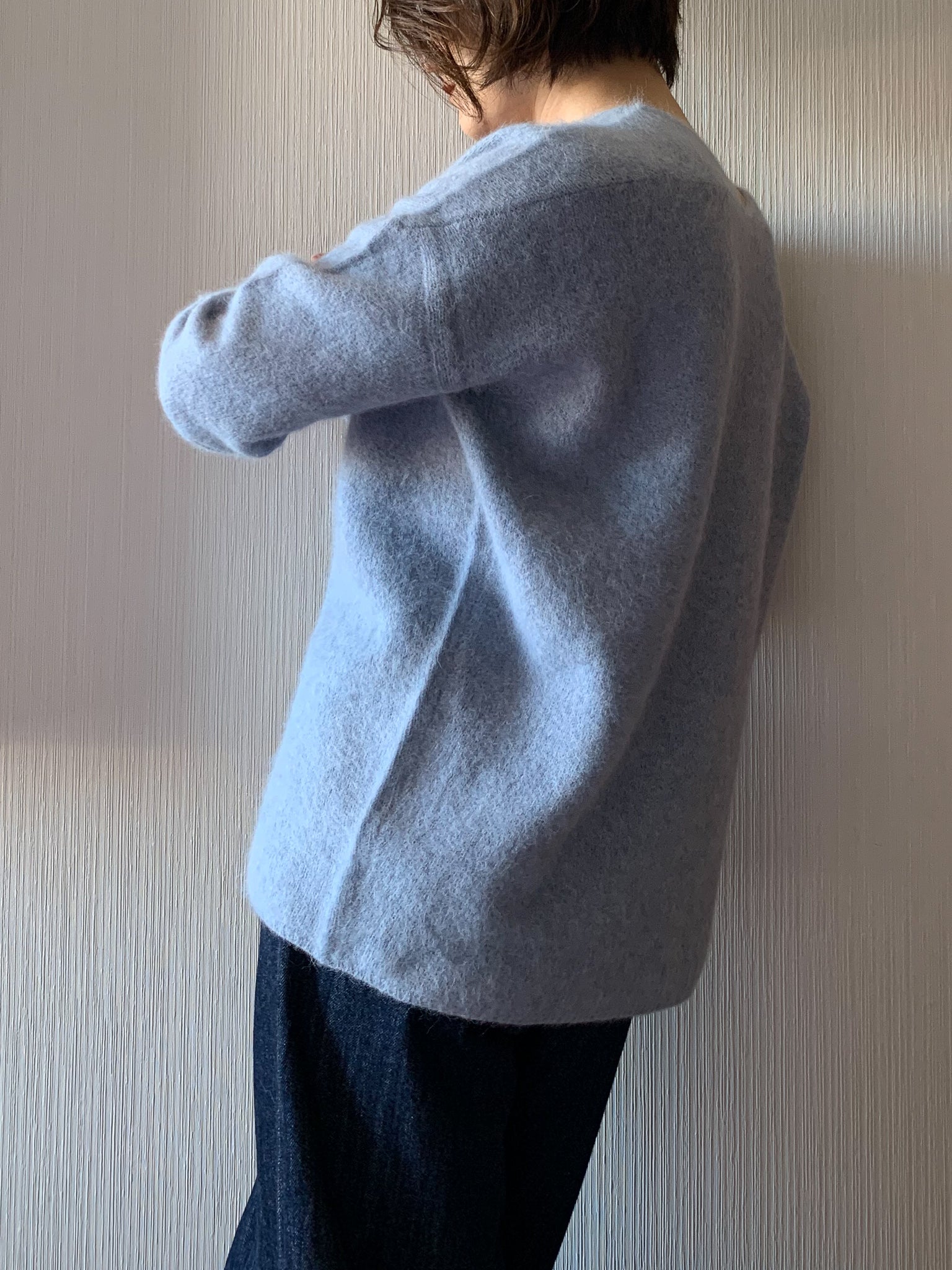 GARMENT DYED RACCOON V NECK KNIT/製品染め ラクーン混Vネックニット